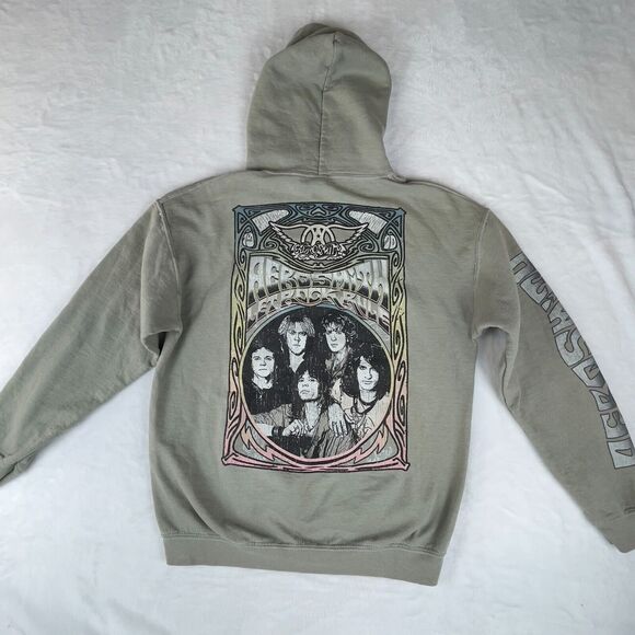 Aerosmith Hoodie Mens Small Green Fleece Lined Let Rock Rule Graphic‎ Drawstring - Picture 2 of 6